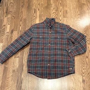 LL Bean Men’s Plaid Flannel Fleece Lined Shacket. Gray & red plaid. Size M